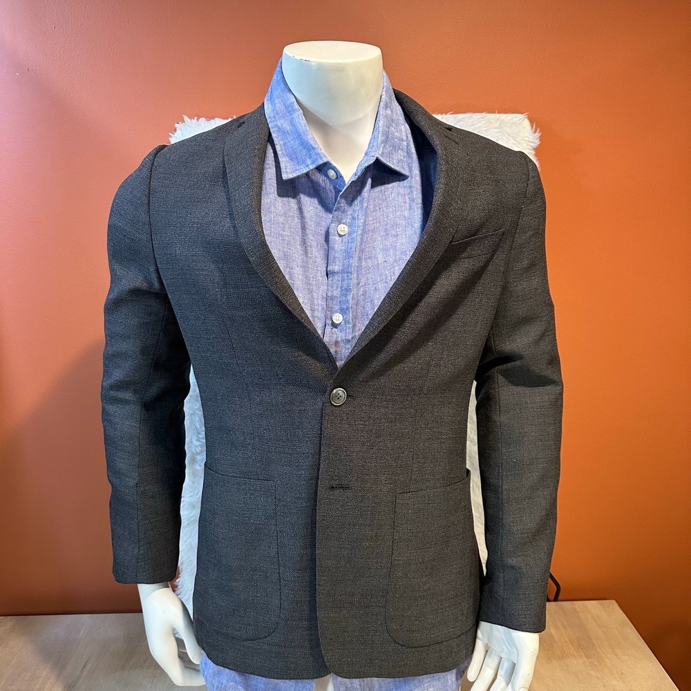 Banana Republic Mens 38R Blazer Modern Slim Fit Gray 100% Wool Sport Coat